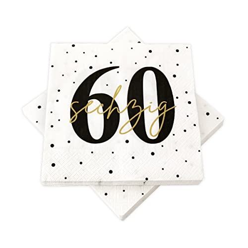 20 Servietten zum 60. Geburtstag 33x33 cm - weiß schwarz gold von in due