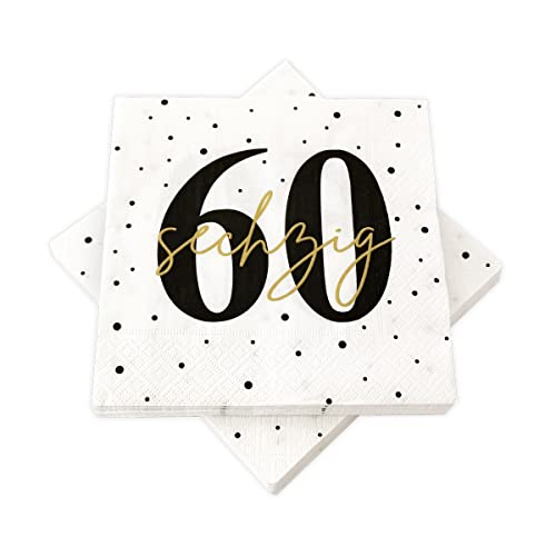 in due 20 Servietten zum 60. Geburtstag 33 x 33 cm - Weiß, Schwarz, Gold von in due