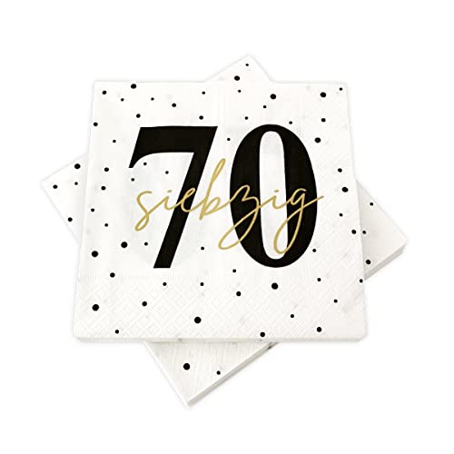 20 Servietten zum 70. Geburtstag 33x33 cm - weiß schwarz gold von in due