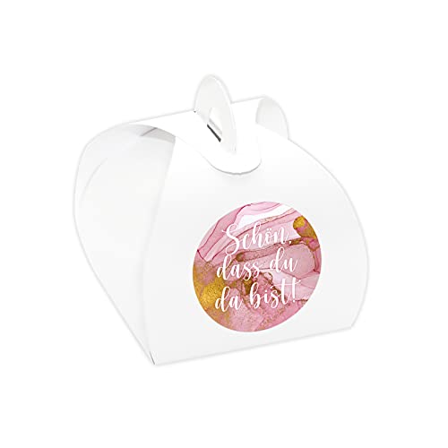 24 x Kartonagen weiß + Aufkleber 'Marmor - Schön, dass du da bist!' Gastgeschenke Set für Hochzeit, Taufe, Kommunion, Konfirmation 24 x Kartonagen weiß + Aufkleber 'Marmor - Schön, dass du da bist!' Gastgeschenke Set für Hochzeit, Taufe, Kommunion, Konfirmation von in due