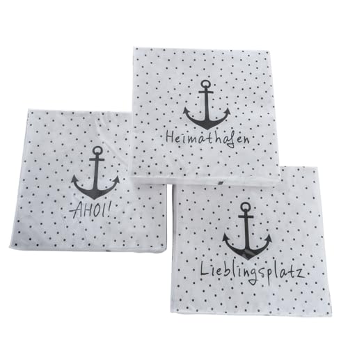 3 x 20 Servietten 'Anker - Lieblingsplatz/Heimathafen/AHOI!' Maritime Papierservietten - 3-lagig 33 x 33 cm von in due