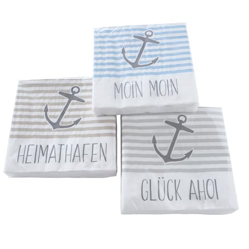 3 x 20 Servietten 'Anker - Moin Moin' Maritime Papierservietten - 3-lagig 33 x 33 cm von in due