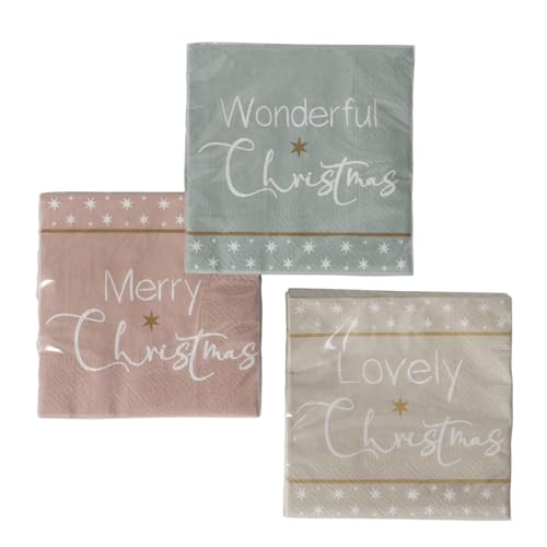in due 3 x 20 Servietten 'Wonderful Christmas' - 33 x 33 cm, 3-lagig, Grün, Altrosa, Beige von in due
