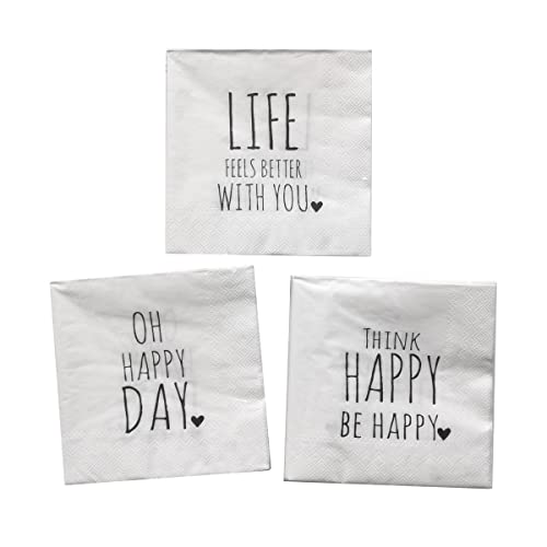 Servietten mit Sprüchen Oh Happy Day – 3x 20 Stück schöne Papierservietten für Kaffeetafel, Geburtstag oder jeden Tag von in due