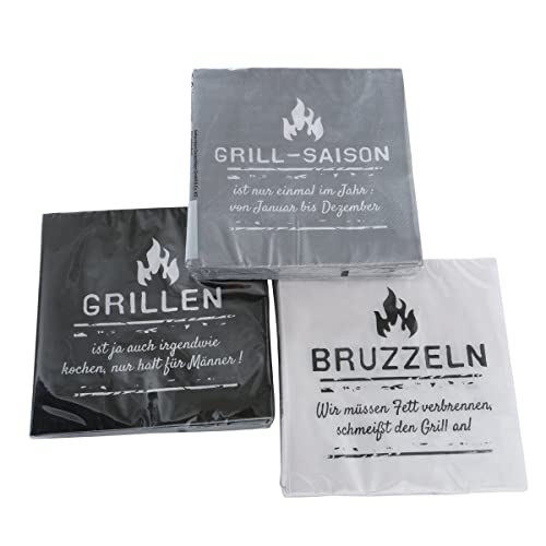 Servietten mit lustigen Sprüchen Grillsaison – 3 x 20 Stück coole Papierservietten für Grillen BBQ, Grillparty von in due