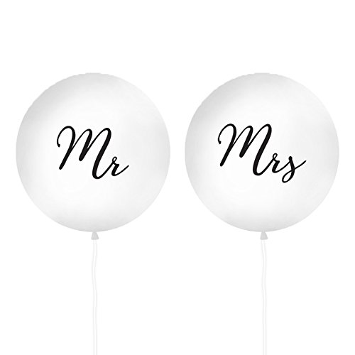 XXL Hochzeits-Ballons 'Mr & Mrs' Riesen Luftballons in weiß/schwarz - Durchmesser pro Ballon ca. 100 cm - Inhalt 2 Stück - Hochzeits-Deko Hochzeits-Zubehör Dekoration Heirat Luft-Ballons groß von in due