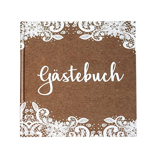 in due Gästebuch Kraft mit weißer Spitze Kraftpapier braun weiß 21 x 21 cm, 144 Seiten weißes Papier in due Gästebuch Kraft mit weißer Spitze Kraftpapier braun weiß 21 x 21 cm, 144 Seiten weißes Papier von in due