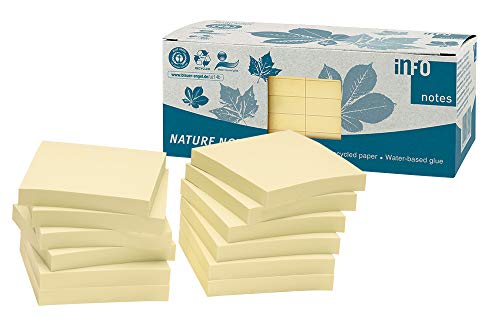 100% Recycling Haftnotizen, gelb, 75 x 75mm, zertifiziert mit dem Blauen Engel, 100 Blatt pro Block, 12 Blöcke in Recycling Box verpackt 100% Recycling Haftnotizen, gelb, 75 x 75mm, zertifiziert mit dem Blauen Engel, 100 Blatt pro Block, 12 Blöcke in Recycling Box verpackt von inFO Notes