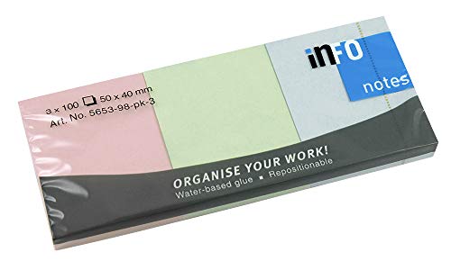 Haftnotizen, Pastellmix, 50 x 40mm, je 100 Blatt, 3 Blöcke pro Pack Haftnotizen, Pastellmix, 50 x 40mm, je 100 Blatt, 3 Blöcke pro Pack von inFO Notes