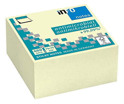 inFO Notes Haftnotizwürfel mit antimikrobieller/antibakterieller Ausrüstung, pastell gelb, 75 x 75 mm, 400 Blatt pro Würfel, FSC-zertifiziert inFO Notes Haftnotizwürfel mit antimikrobieller/antibakterieller Ausrüstung, pastell gelb, 75 x 75 mm, 400 Blatt pro Würfel, FSC-zertifiziert von inFO Notes