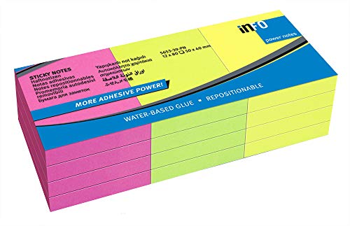 inFO Notes POWER Notes, extrastarke Haftkraft, brilliantmix Haftnotizen, 50 x 40mm, 80 Blatt pro Block, 12 Blöcke pro Pack, 5653-39-PN von inFO Notes