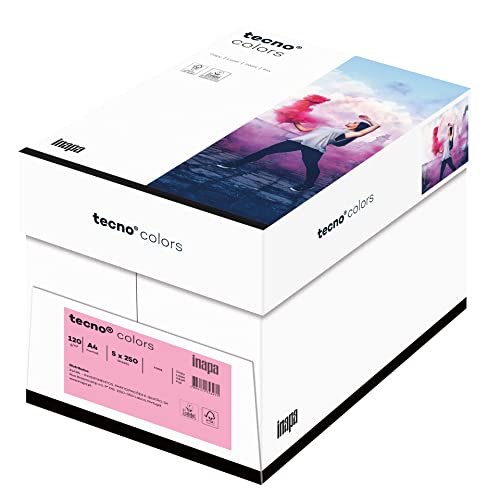 Inapa farbiges Druckerpapier, buntes Papier tecno Colors: 120 g/m², A4, 1.250 Blatt (5x250), rosa von inapa