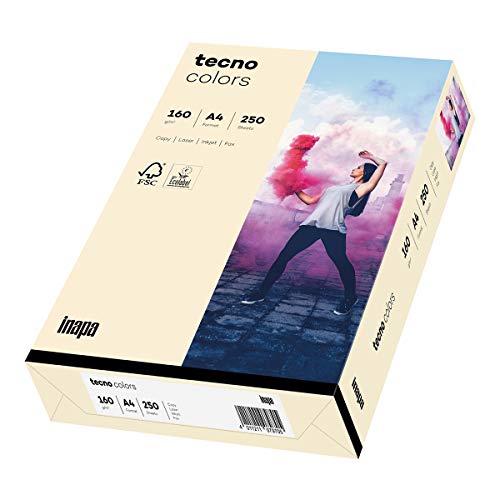 Inapa farbiges Druckerpapier, buntes Papier tecno Colors: 160 g/m², A4, 250 Blatt, hellchamois von inapa