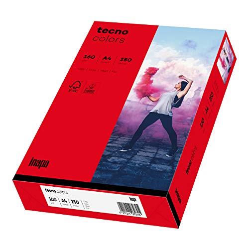 Inapa farbiges Druckerpapier, buntes Papier tecno Colors: 160 g/m², A4, 250 Blatt, intensivrot von inapa