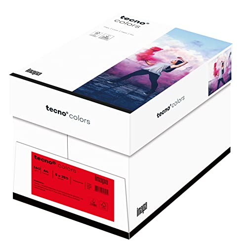 Inapa farbiges Druckerpapier, buntes Papier tecno Colors: 160 g/m², A4, 1.250 Blatt (5x250), intensivrot von inapa