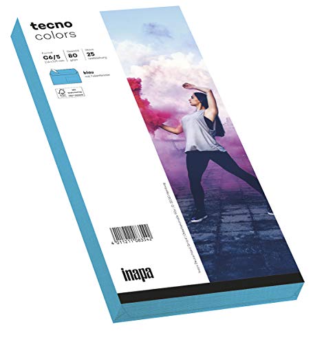 inapa Briefumschläge tecno Colors - DIN-C6/5 (114 x 229), 80 g, blau, haftklebend, mit Fenster, 25 Stück von inapa