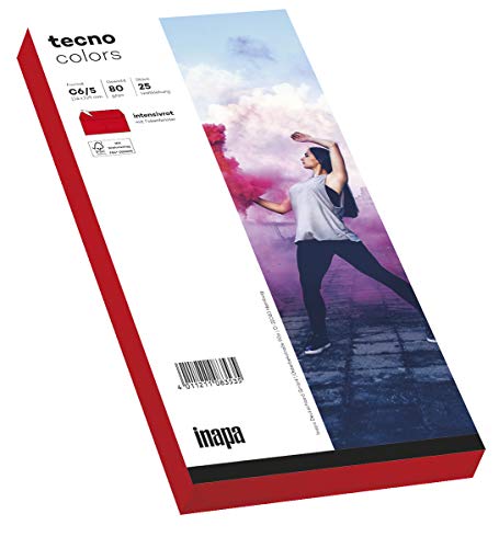 inapa Briefumschläge tecno Colors - DIN-C6/5 (114 x 229), 80 g, intensiv-rot, haftklebend, mit Fenster, 25 Stück von inapa