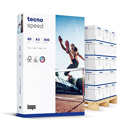 inapa Drucker-/ Kopierpapier tecno Speed: 80 g/m², A3, 1 Palette (50.000 Blatt), weiß - schnell und staufrei drucken von inapa