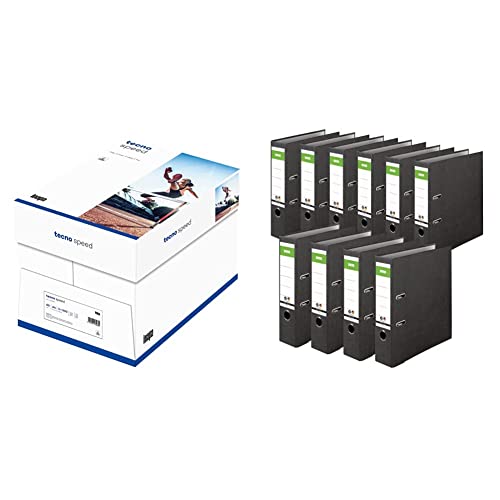 inapa Drucker-/Kopierpapier tecno Speed: 80 g/m², A4, weiß, 2500 Blatt - schnell und staufrei drucken & Original DINOR Ordner-Wolkenmarmor-Recycling - 10er Pack 8 cm breit DIN A4 schwarz Aktenordner von inapa