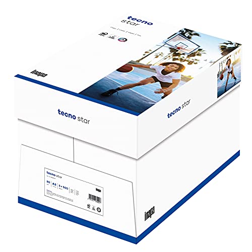 inapa Drucker-/Kopierpapier tecno Star: 80 g/m², A3, 2.500 Blatt (5x500), weiß – Allround-Papier von inapa