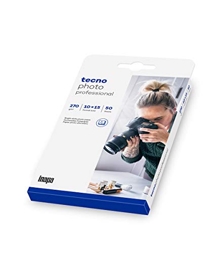 inapa Fotopapier tecno Photo Professional: 10x15 cm, 270 g/m², 50 Blatt, weiß, hochglänzend, sofort trocken, für Tintenstrahldrucker von inapa