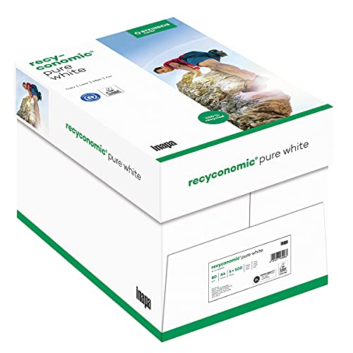 inapa Recycling-Papier, Druckerpapier Recyconomic PureWhite: 80 g/m², A4, 2500 Blatt (5x500), ungestrichen, matt, weiß von inapa