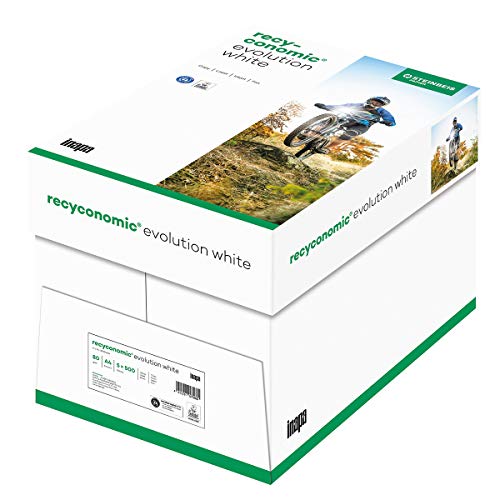 inapa Recycling-Papier, Druckerpapier Recyconomic evolution white, 80 g/m ², A4, 2500 Blatt (5x500), weiß von inapa