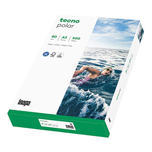 inapa Recycling-Papier, Druckerpapier tecno Polar: 80 g/m², A3, 500 Blatt, weiß von inapa