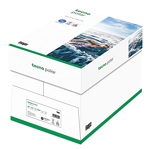 inapa Recycling-Papier, Druckerpapier tecno Polar: 80 g/m², A4, 2.500 Blatt (5x500), weiß von inapa