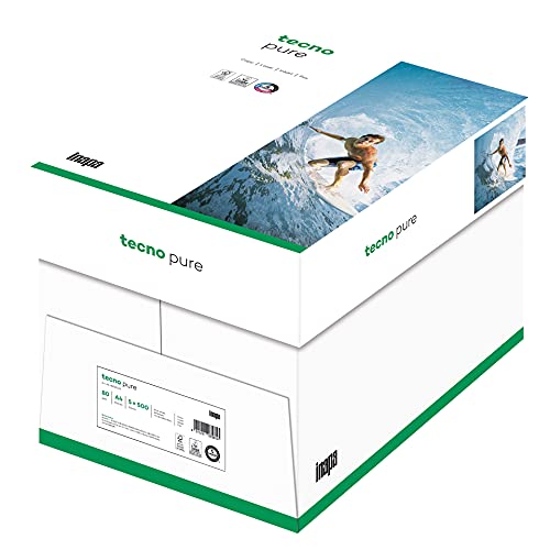 inapa Recycling-Papier premium, Druckerpapier tecno Pure: 80 g/m², A4, 2.500 Blatt (5x500), hochweiß von inapa