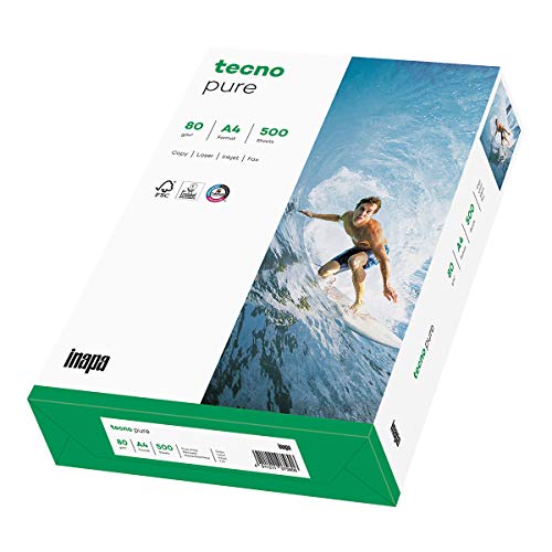 inapa Recycling-Papier premium, Druckerpapier tecno Pure: 80 g/m², A4, 500 Blatt, hochweiß von inapa