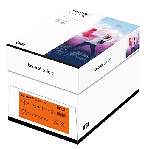 inapa farbiges Druckerpapier, buntes Papier tecno Colors: 120 g/m², A4, 1.250 Blatt (5x250), intensivorange von inapa