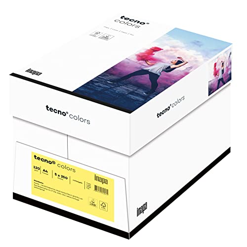inapa farbiges Druckerpapier, buntes Papier tecno Colors: 120 g/m², A4, 1.250 Blatt (5x250), mittelgelb von inapa