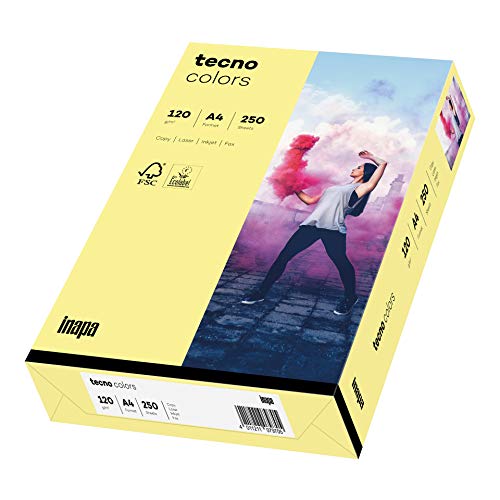 inapa farbiges Druckerpapier, buntes Papier tecno Colors: 120 g/m², A4, 250 Blatt, hellgelb von inapa