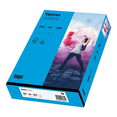 inapa farbiges Druckerpapier, buntes Papier tecno Colors: 120 g/m², A4, 250 Blatt, intensivblau von inapa