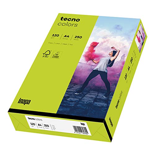 inapa farbiges Druckerpapier, buntes Papier tecno Colors: 120 g/m², A4, 250 Blatt, leuchtend grün von inapa