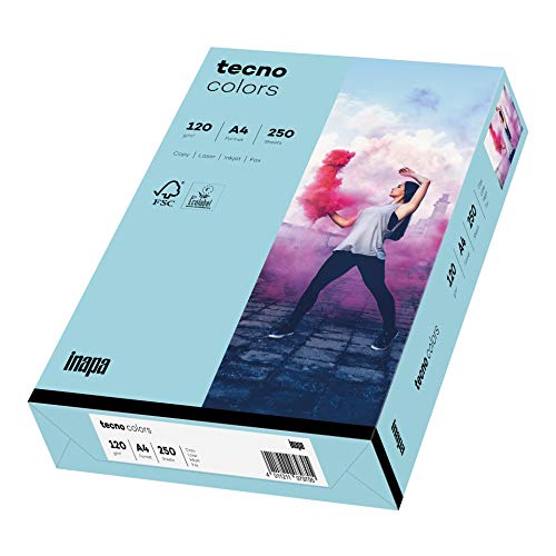 inapa farbiges Druckerpapier, buntes Papier tecno Colors: 120 g/m², A4, 250 Blatt, mittelblau von inapa