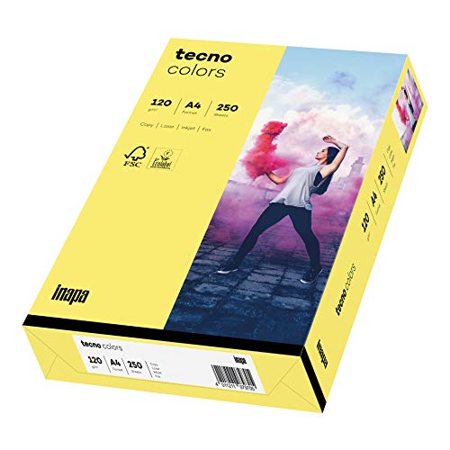 inapa farbiges Druckerpapier, buntes Papier tecno Colors: 120 g/m², A4, 250 Blatt, mittelgelb von inapa