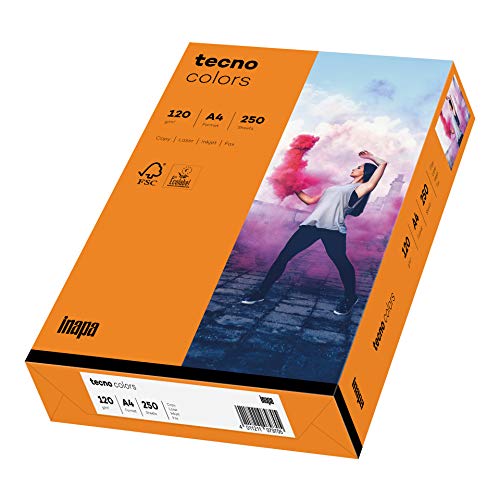 inapa farbiges Druckerpapier, buntes Papier tecno Colors: 120 g/m², A4, 250 Blatt, orange, 120g / m² von inapa