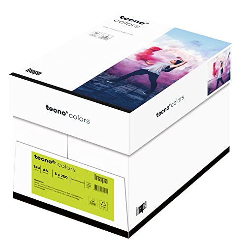 inapa farbiges Druckerpapier, buntes Papier tecno Colors: 120 g/m², A4, 1.250 Blatt (5x250), leuchtend grün von inapa