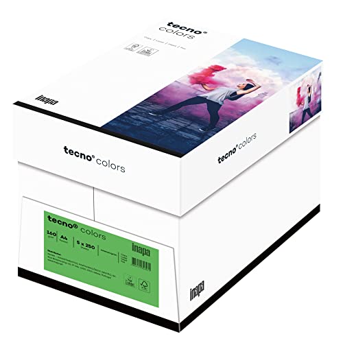inapa farbiges Druckerpapier, buntes Papier tecno Colors: 160 g/m², A4, 1.250 Blatt (5x250), intensivgrün von inapa