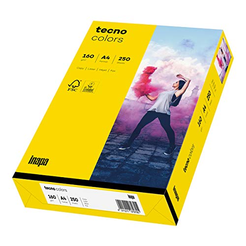 inapa farbiges Druckerpapier, buntes Papier tecno Colors: 160 g/m², A4, 250 Blatt, intensivgelb von inapa