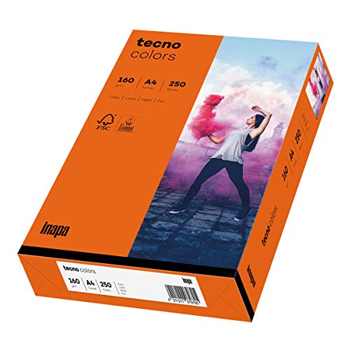 inapa farbiges Druckerpapier, buntes Papier tecno Colors: 160 g/m², A4, 250 Blatt, intensivorange von inapa