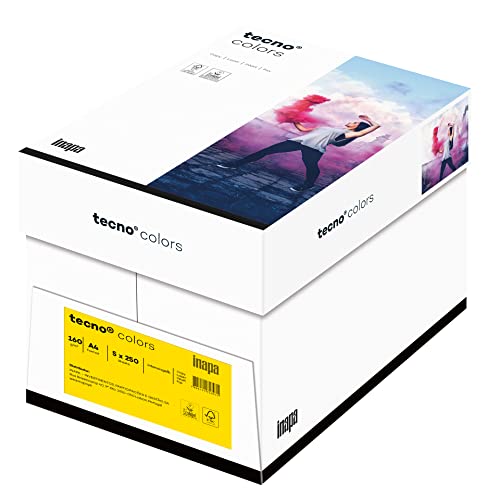 inapa farbiges Druckerpapier, buntes Papier tecno Colors: 160 g/m², A4, 1.250 Blatt (5x250), intensivgelb von inapa