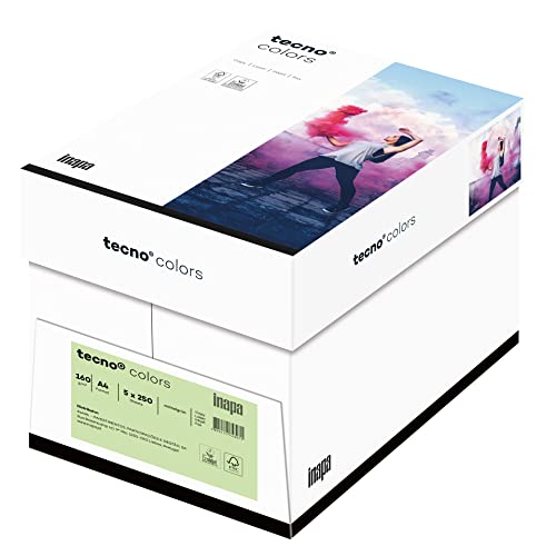 inapa farbiges Druckerpapier, buntes Papier tecno Colors: 160 g/m², A4, 1.250 Blatt (5x250), mittelgrün von inapa
