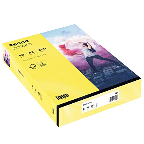inapa farbiges Druckerpapier, buntes Papier tecno Colors: 80 g/m², A3, 500 Blatt, gelb von inapa