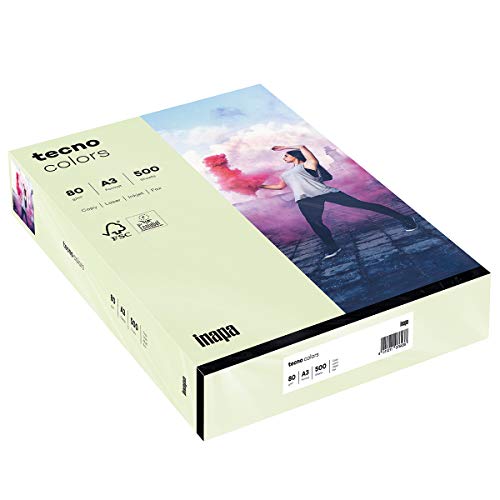 inapa farbiges Druckerpapier, buntes Papier tecno Colors: 80 g/m², A3, 500 Blatt, hellgrün von inapa