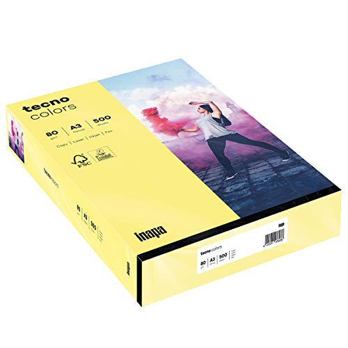 inapa farbiges Druckerpapier, buntes Papier tecno Colors: 80 g/m², A3, 500 Blatt, mittelgelb von inapa