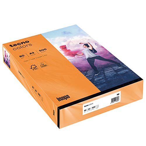 inapa farbiges Druckerpapier, buntes Papier tecno Colors: 80 g/m², A3, 500 Blatt, orange, 80g / m² von inapa