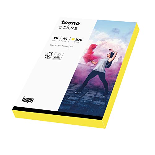 inapa farbiges Druckerpapier, buntes Papier tecno Colors: 80 g/m², A4, 100 Blatt, neon gelb von inapa